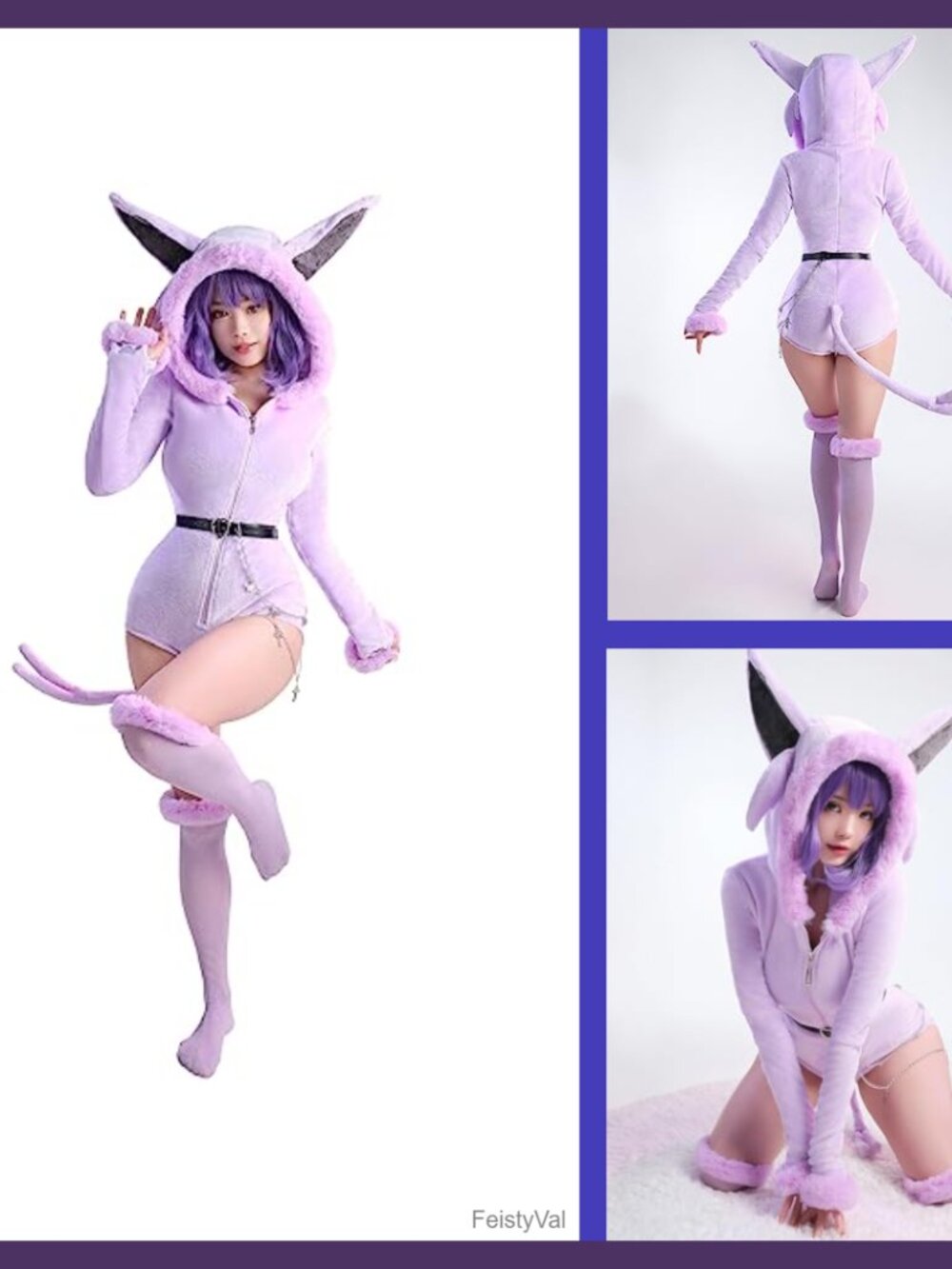 Fluffy Anime Romper Onesie Hooded Jumpsuit Tail Belt Socks Cosplay